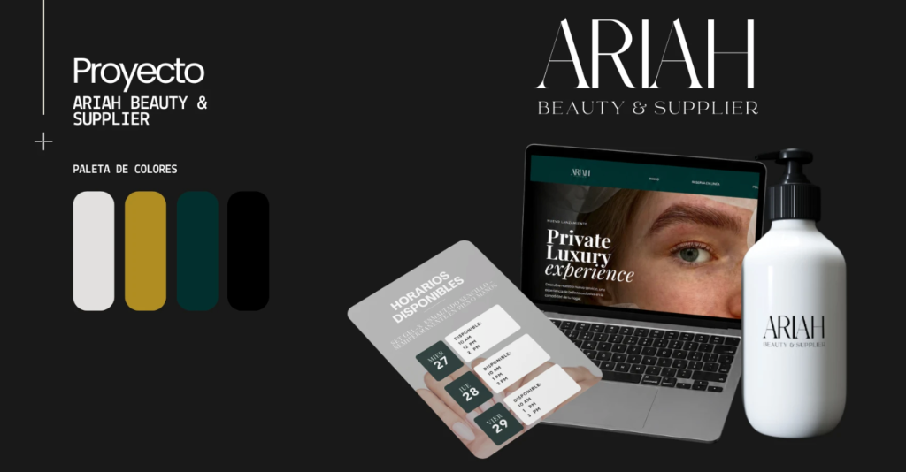 Packaging cosmético y diseño web para Ariah Beauty and Supplier